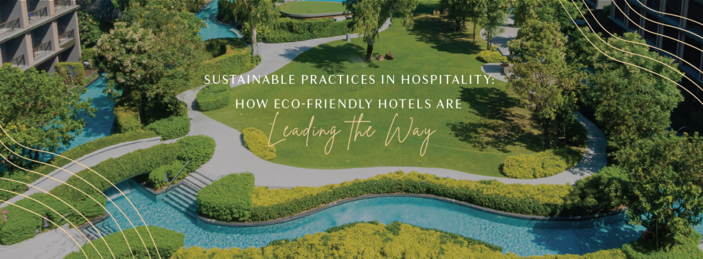 Eco-friendly hotel with solar panels and sustainable architecture